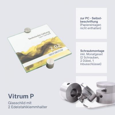 Tuerschild VITRUM P Glasschild fuer Buero 200 200 mm